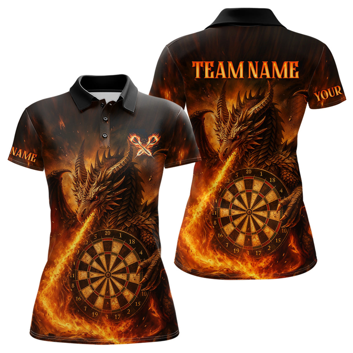 Oranges Flaming-Dragon Dartshirt Für Damen – Custom Liga-Teamtrikot Polo & Quarter Zip TDM4555