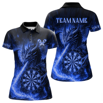 Blaues Flaming-Dragon Dartshirt Für Damen – Custom Liga-Teamtrikot Polo & Quarter Zip TDM4557