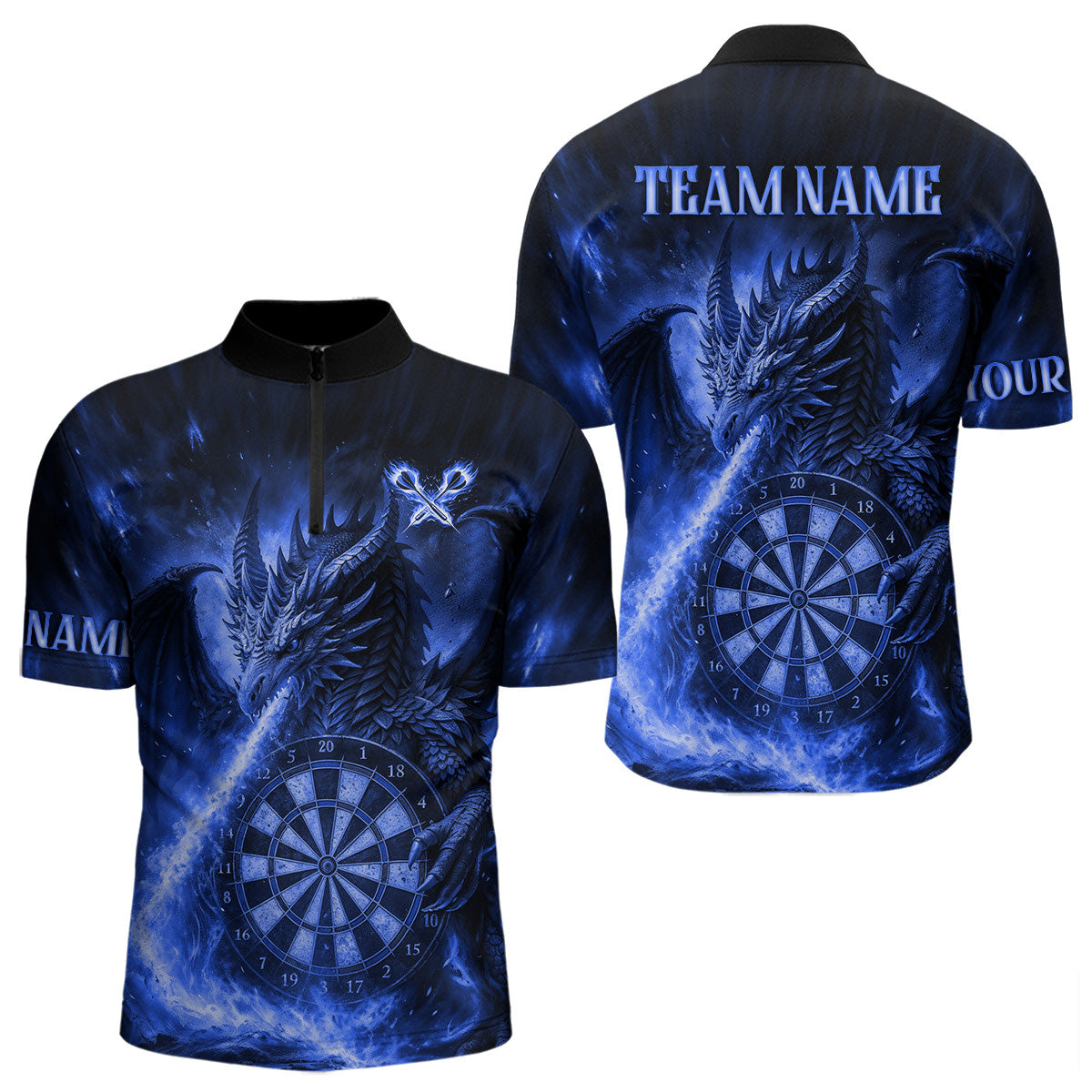 Blaues Flaming-Dragon Dartshirt Für Herren – Custom Liga-Teamtrikot Polo & Quarter Zip TDM4557