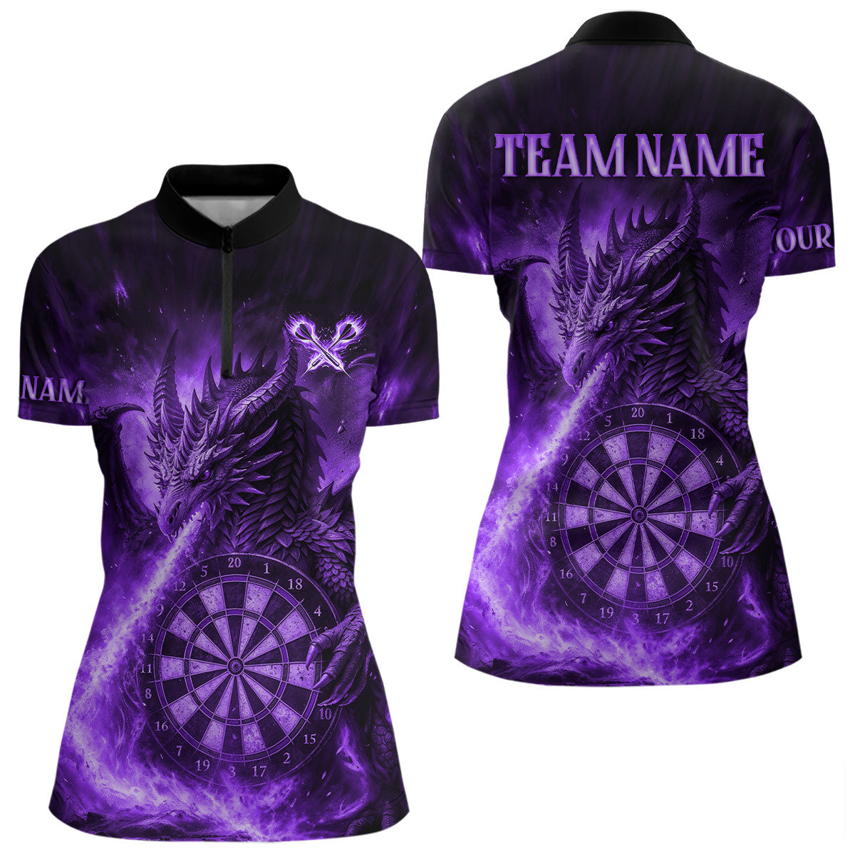 Lila Flaming-Dragon Dartshirt Für Damen – Custom Liga-Teamtrikot Polo & Quarter Zip TDM4556