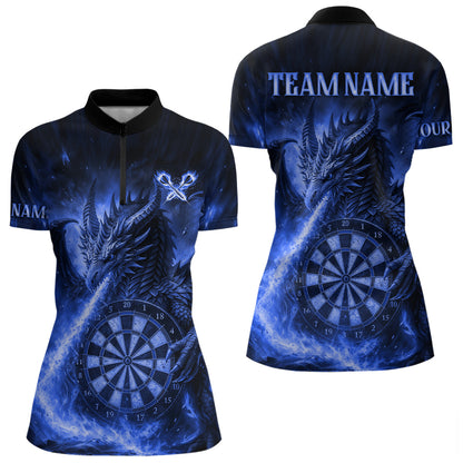 Blaues Flaming-Dragon Dartshirt Für Damen – Custom Liga-Teamtrikot Polo & Quarter Zip TDM4557