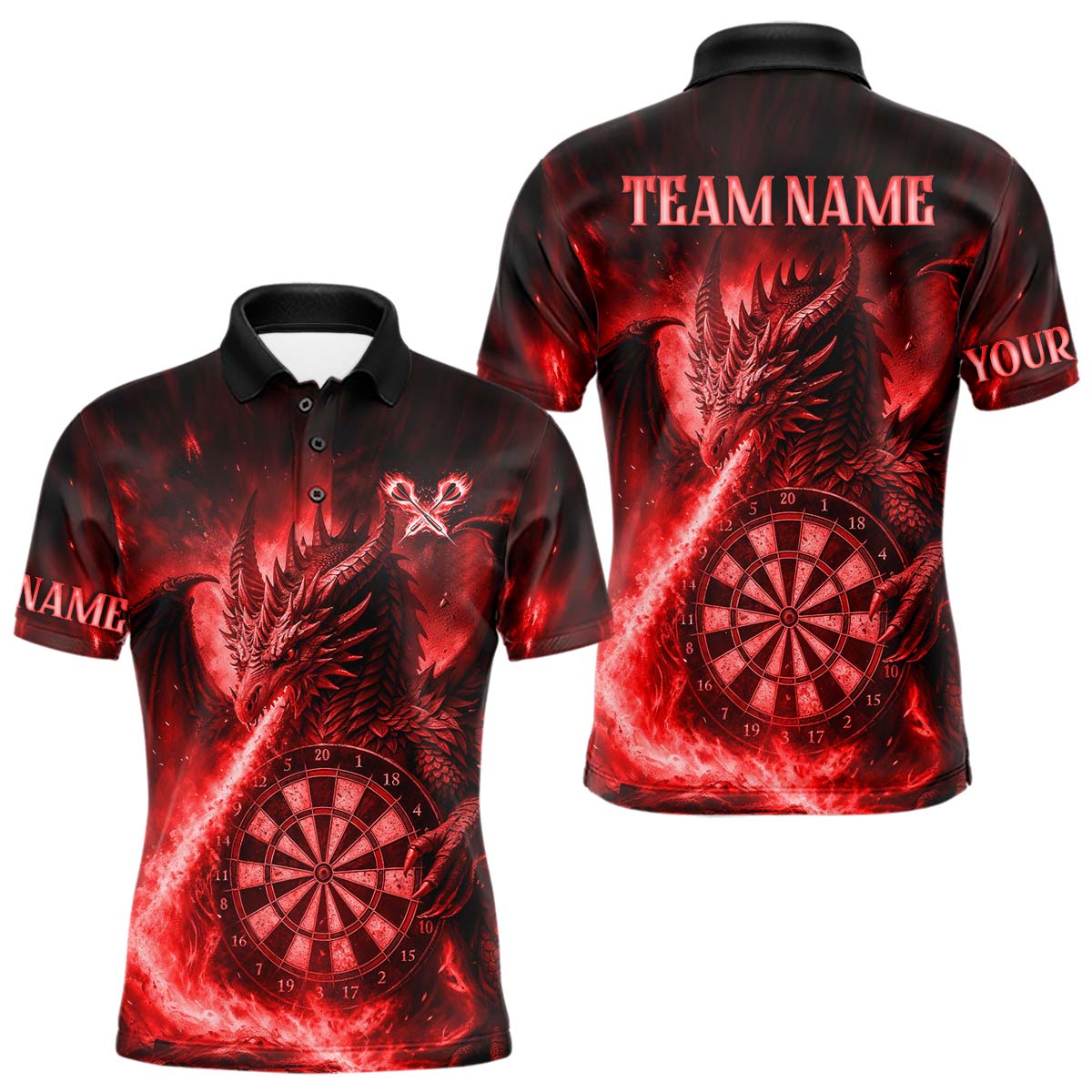 Rotes Flaming-Dragon Dartshirt Für Herren – Custom Liga-Teamtrikot Polo & Quarter Zip TDM4586