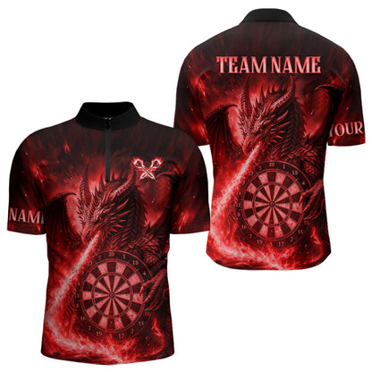 Rotes Flaming-Dragon Dartshirt Für Herren – Custom Liga-Teamtrikot Polo & Quarter Zip TDM4586
