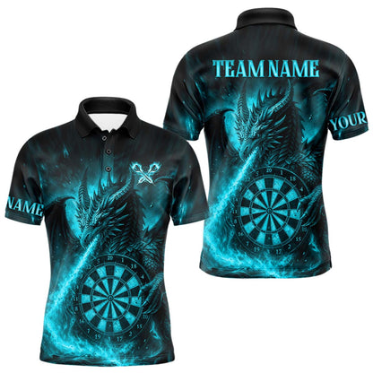 Türkisfarbenes Flaming-Dragon Dartshirt Für Herren – Custom Liga-Teamtrikot Polo & Quarter Zip TDM4587