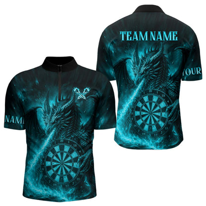 Türkisfarbenes Flaming-Dragon Dartshirt Für Herren – Custom Liga-Teamtrikot Polo & Quarter Zip TDM4587