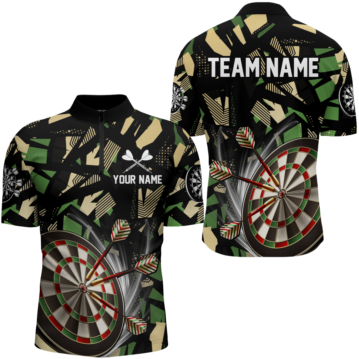 Dartboard Dschungel Tarnung Dart Herren Shirt mit Viertelreißverschluss, Tarnmuster Dart Team Trikot TDM1731
