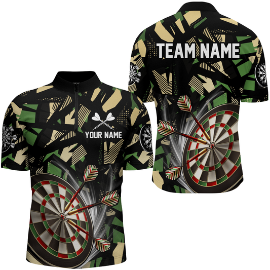 Dartboard Dschungel Tarnung Dart Herren Shirt mit Viertelreißverschluss, Tarnmuster Dart Team Trikot TDM1731