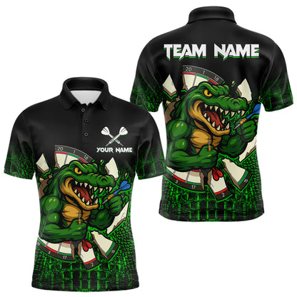 Schwarzes und grünes lustiges Alligator-Dartshirt für Herren – Individuelles Teamtrikot, Polo & 1/4 Zip TDM4877