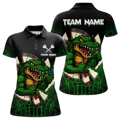 Schwarzes und grünes lustiges Alligator-Dartshirt für Damen – Individuelles Teamtrikot, Polo & 1/4 Zip TDM4877