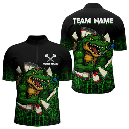 Schwarzes und grünes lustiges Alligator-Dartshirt für Herren – Individuelles Teamtrikot, Polo & 1/4 Zip TDM4877