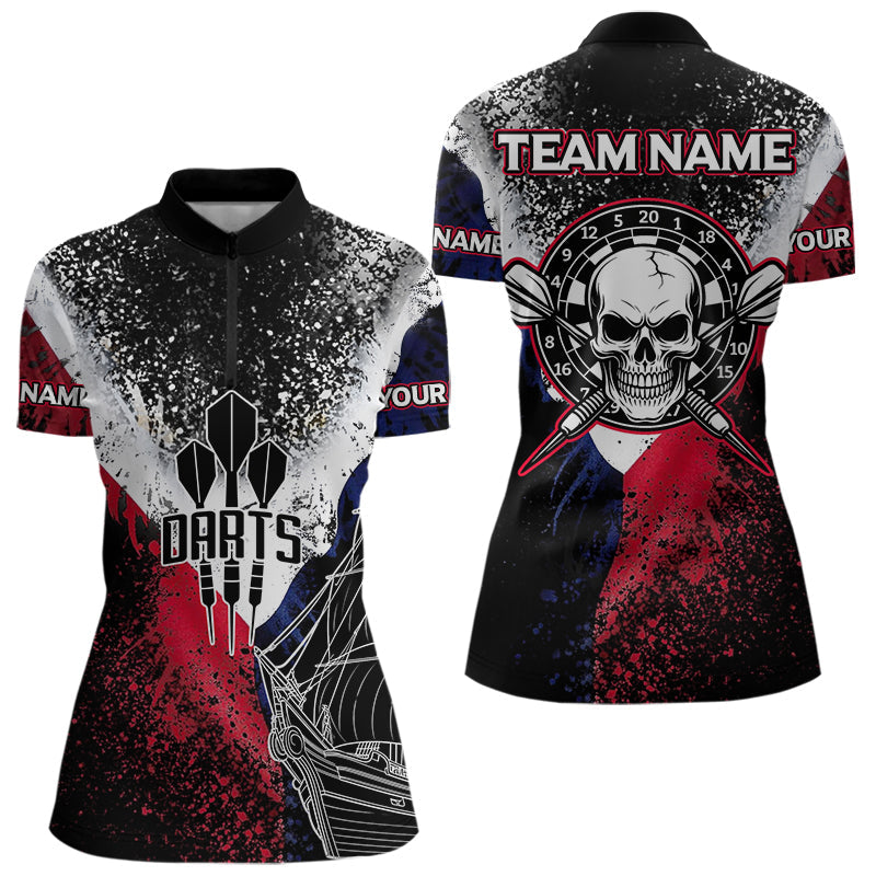 Schwarzes Boot, individueller Schädel mit Dartpfeil, bunte Dartshirts für Damen, Darttrikots NYN0076