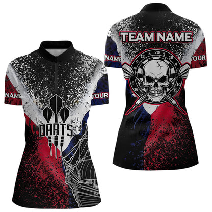 Schwarzes Boot, individueller Schädel mit Dartpfeil, bunte Dartshirts für Damen, Darttrikots NYN0076