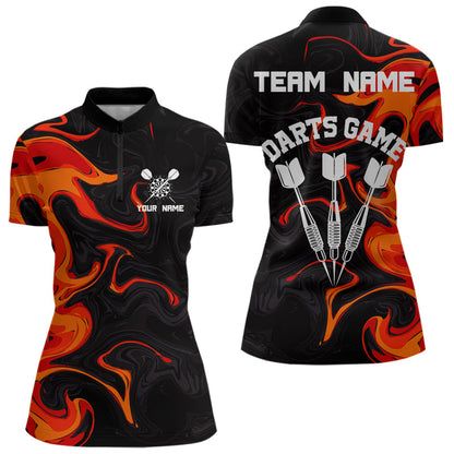 Orangefarbene Spritzoptik mit Dartpfeilen, individuelle Dartshirts für Damen, Teamtrikots NYN0082