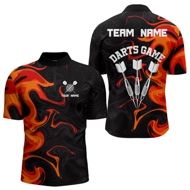 Orangene Farbspritzer mit Dartpfeilen Personalisierte Dartshirts für Herren, Teamtrikots NYN0082