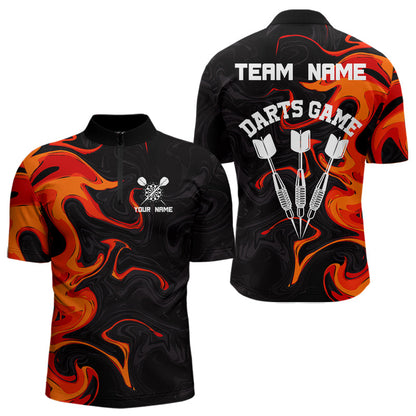Orangene Farbspritzer mit Dartpfeilen Personalisierte Dartshirts für Herren, Teamtrikots NYN0082