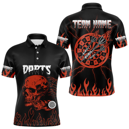 Rote Feuerflammen, Dartpfeile und Totenkopf Personalisierte Dartshirts für Herren, Teamtrikots NYN0085