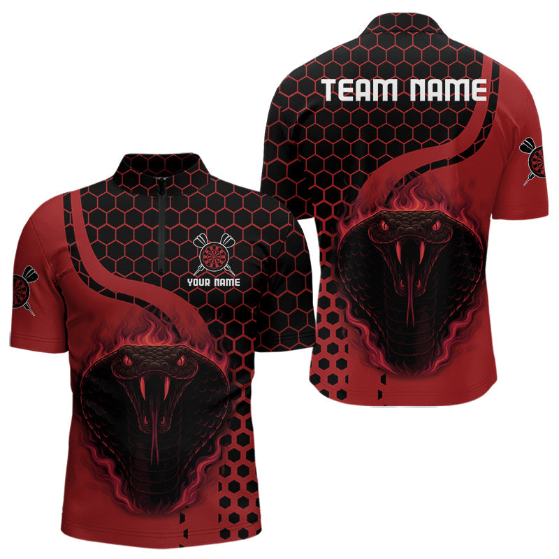 Schwarz-Rote Flammen-Drachen Personalisierte Dartshirts für Herren, Teamtrikots NYN0093