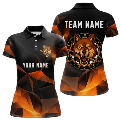 Orangefarbenes abstraktes Muster mit individuellem Wolf-Dartboard, Dartshirt für Damen, Trikots NYN0099