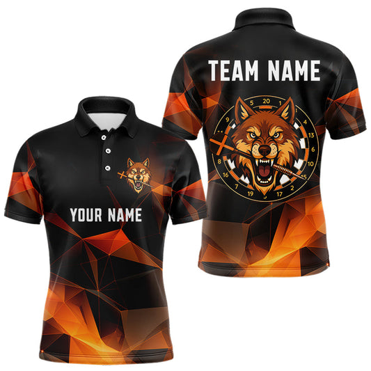 Orangenes abstraktes Muster mit Wolf-Dartboard Personalisiertes Dartshirt für Herren, Trikots NYN0099