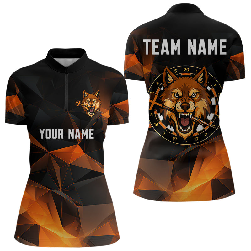 Orangefarbenes abstraktes Muster mit individuellem Wolf-Dartboard, Dartshirt für Damen, Trikots NYN0099