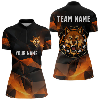 Orangefarbenes abstraktes Muster mit individuellem Wolf-Dartboard, Dartshirt für Damen, Trikots NYN0099