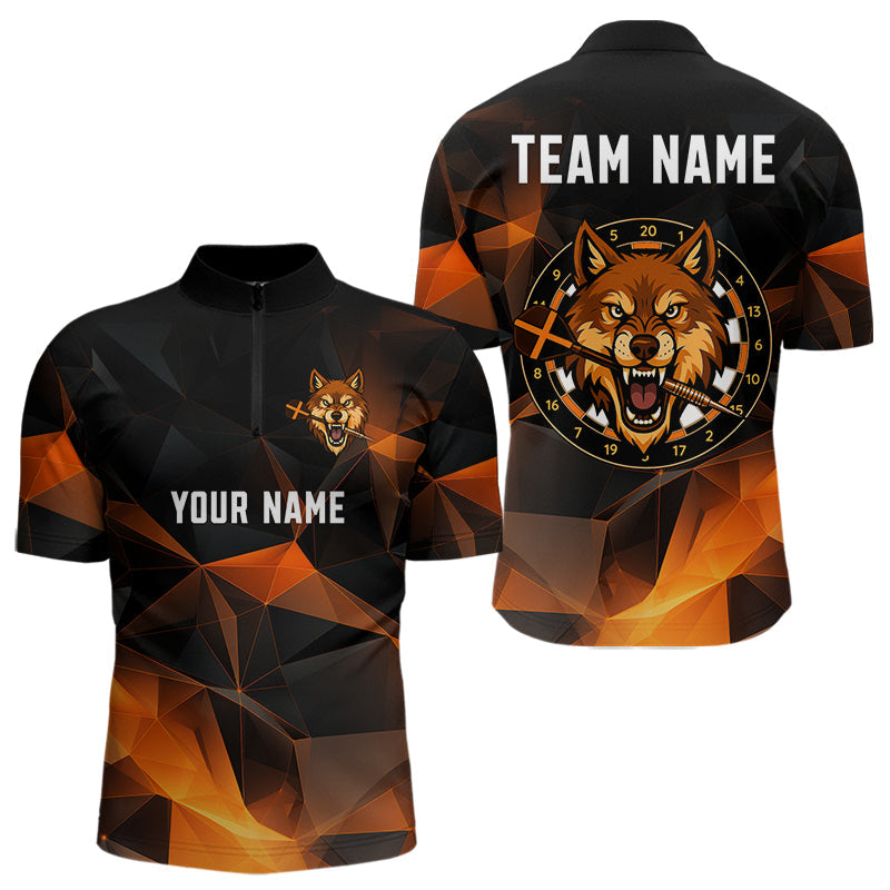 Orangenes abstraktes Muster mit Wolf-Dartboard Personalisiertes Dartshirt für Herren, Trikots NYN0099