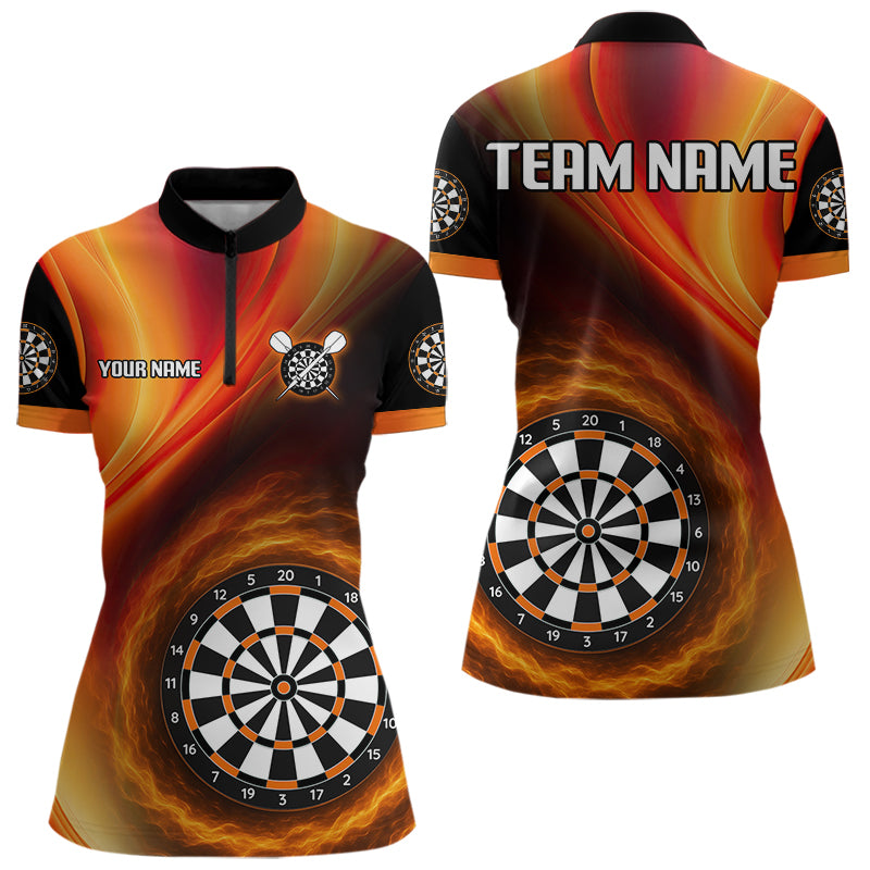 Kreisflammen-Dartboard, individuelles oranges Dartshirt für Damen, Teamtrikots NYN0102