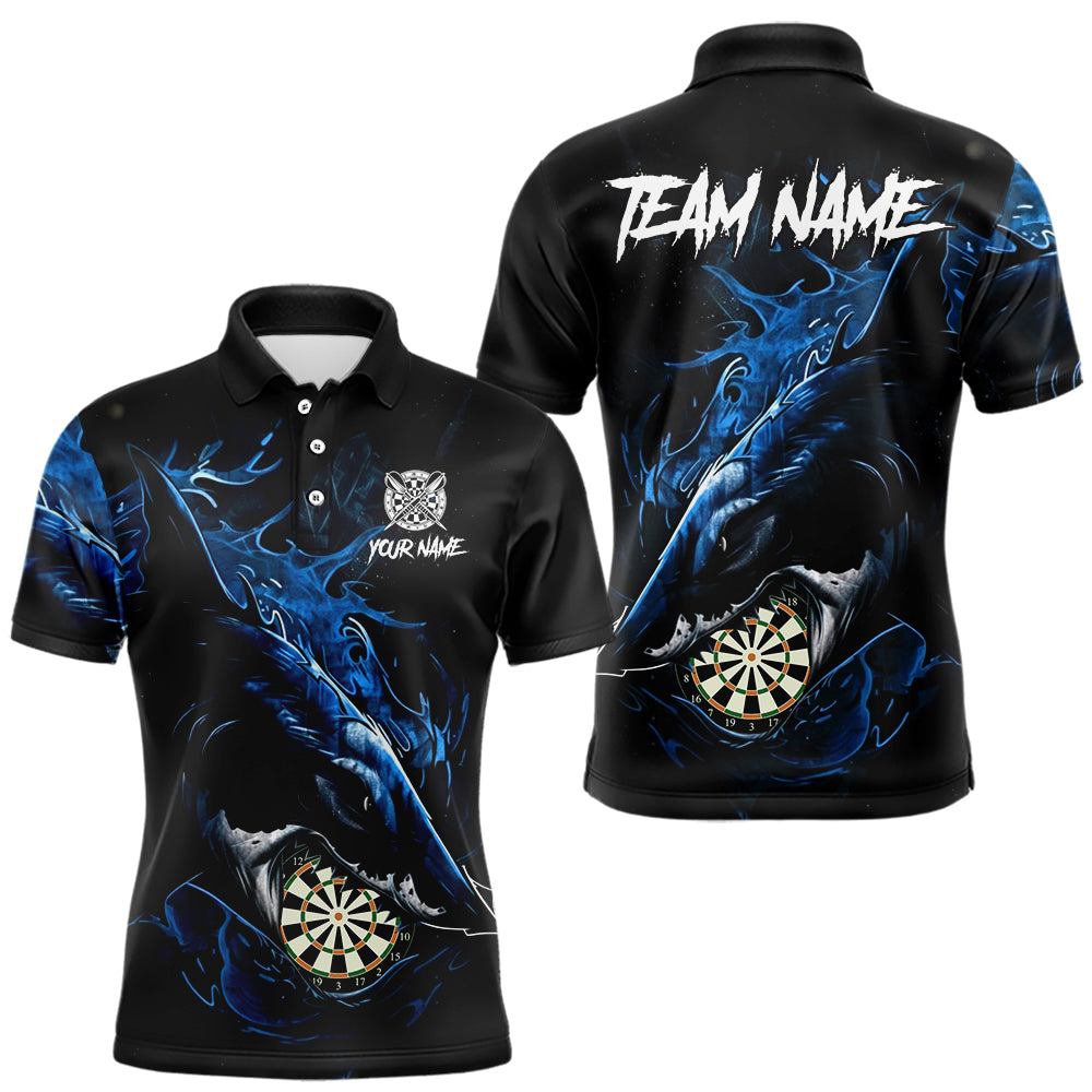 Personalisiertes blaues Horror-Hai Herren Darts Polo League Shirt - Lustiges Grunge Dart-Trikot NYN2218