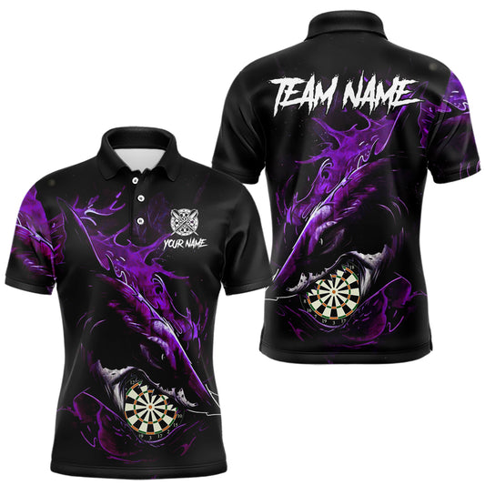 Personalisiertes violettes Horror-Hai Herren Darts Polo League Shirt - Lustiges Grunge Dart-Trikot NYN2220