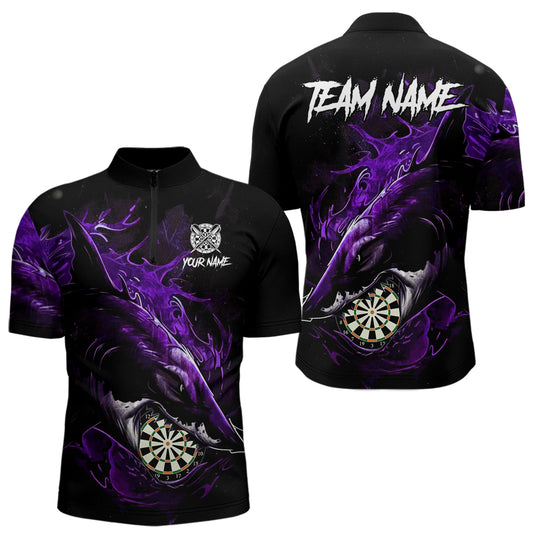Personalisiertes violettes Horror-Hai Herren Darts Polo League Shirt - Lustiges Grunge Dart-Trikot NYN2220