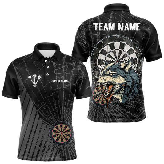 Personalisierbares Polo- & 1/4-Zip-Shirt für Herren mit Wolf-Motiv in Schwarz – Dart-Teams Shirt NYN0001