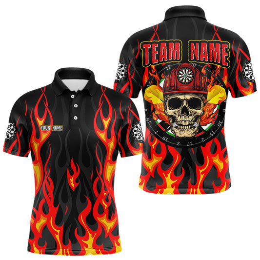 Personalisiertes Schädel Feuerwehrmann in Flammen Individuelles Polo Dart Shirt für Herren, Dart Team Shirt NYN0003