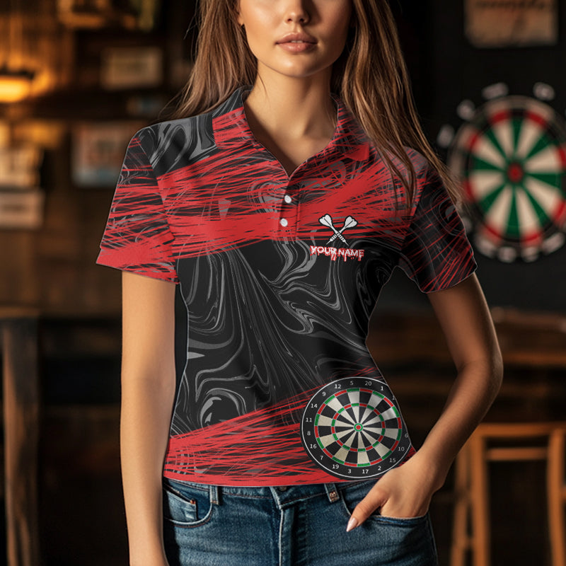Schwarze und rote Dartboards, personalisiertes Polo & 1/4-Zip Darttrikots für Herren, Teamshirts NYN0006