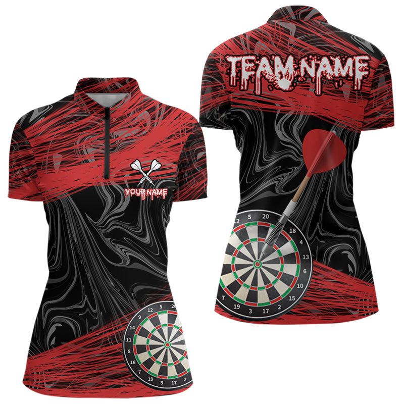 Schwarze und rote Dartboards, personalisiertes Polo & 1/4-Zip Darttrikots für Herren, Teamshirts NYN0006