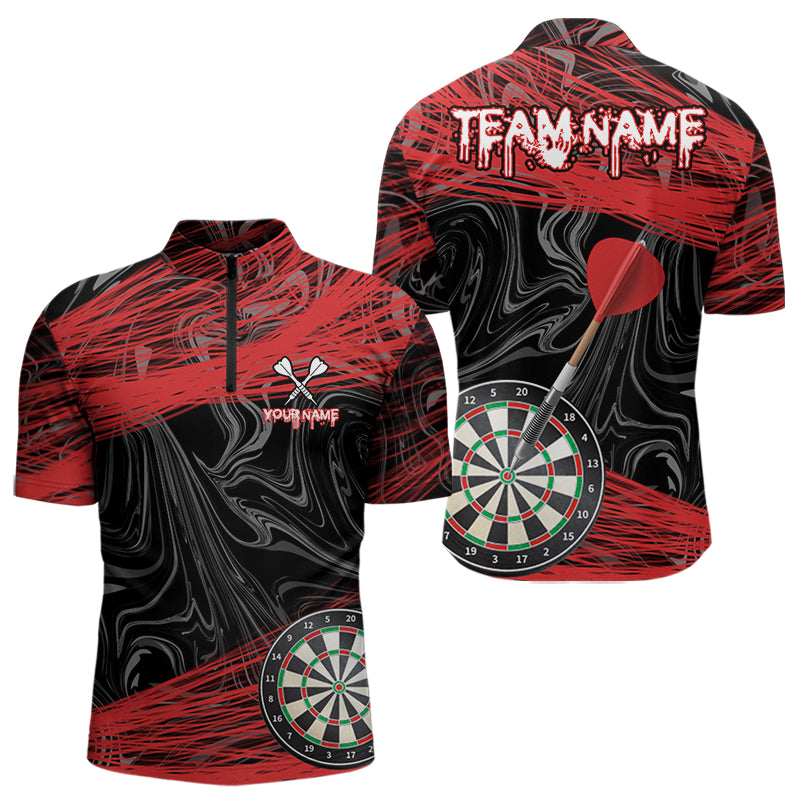 Schwarze und Rote Dartboards Personalisiertes Polo & 1/4 Reißverschluss Darttrikots für Herren, Teamshirts NYN0006