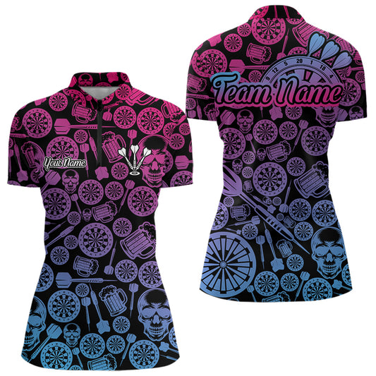 Buntes Gradient Dartboards Lustiges 1/4-Zip Dart Shirt für Damen, Individuelles Dart Trikot NYN0008