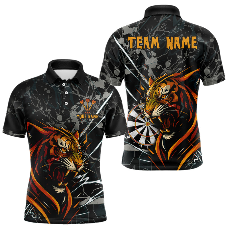 Individuelles Herren Polo Dart Team Shirt Wilder Tiger & Dartboard, Personalisierter Name & Team NYN0334