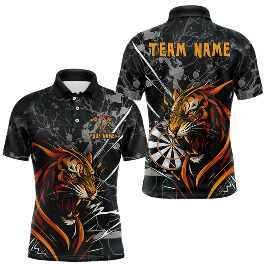 Individuelles Herren Polo Dart Team Shirt Wilder Tiger & Dartboard, Personalisierter Name & Team NYN0334