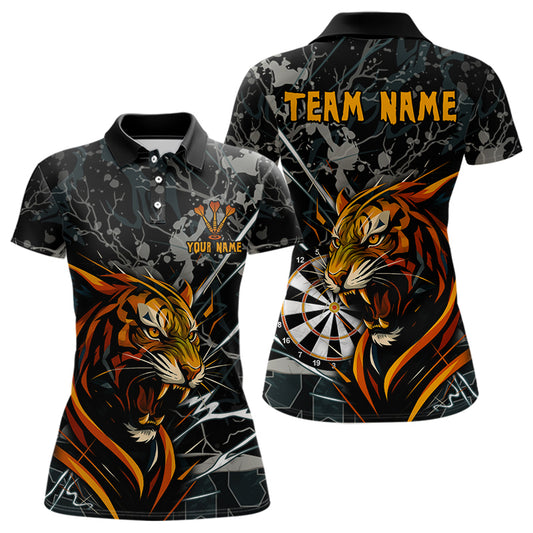 Individuelles Damen Polo Dart Team Shirt Wilder Tiger & Dartboard, Personalisierter Name & Team NYN0334