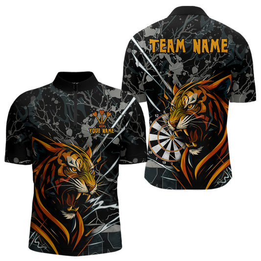Individuelles Herren 1/4-Zip Dart Team Shirt Wilder Tiger & Dartboard, Personalisierter Name & Team NYN0334
