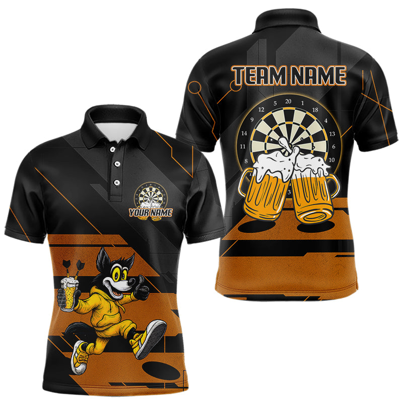 Wolf spielt Darts & Bier Lustiges individuelles Polo-Dartshirt für Herren, Dart-Teamtrikots NYN0797
