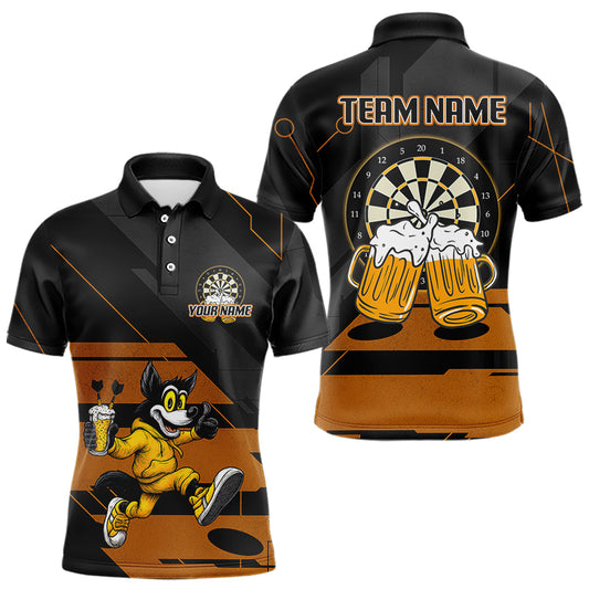 Wolf spielt Darts & Bier Lustiges individuelles Polo-Dartshirt für Herren, Dart-Teamtrikots NYN0797