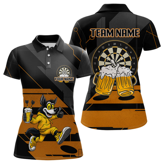 Wolf spielt Darts & Bier Lustiges individuelles Polo-Dartshirt für Damen, Dart-Teamtrikots NYN0797