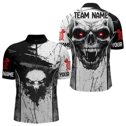 Personalisiertes Adler und Schädel Grunge 1/4-Zip Dart Shirt für Herren, Dart Team Trikots NYN0016