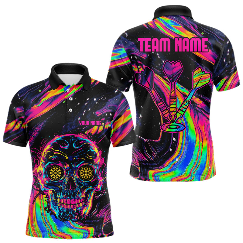 Bunter Psychedelischer Totenkopf Personalisierte Dartshirts für Herren, Teamtrikots NYN0020
