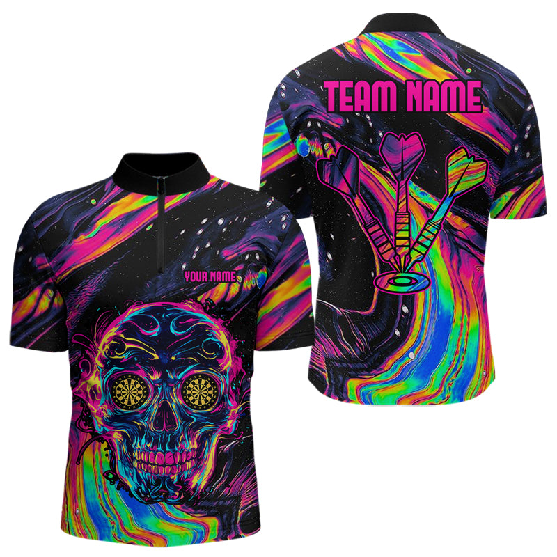 Bunter Psychedelischer Totenkopf Personalisierte Dartshirts für Herren, Teamtrikots NYN0020