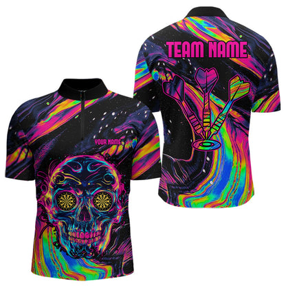 Bunter Psychedelischer Totenkopf Personalisierte Dartshirts für Herren, Teamtrikots NYN0020