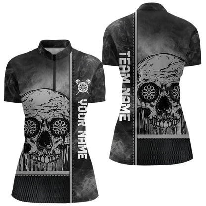 Rauchender Schädel mit tropfendem Dartboard in den Augen, Dartshirts für Damen, personalisierte Trikots NYN0067