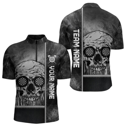 Rauchender Totenkopf mit tropfendem Dartboard in den Augen Dartshirts für Herren, Trikots NYN0067