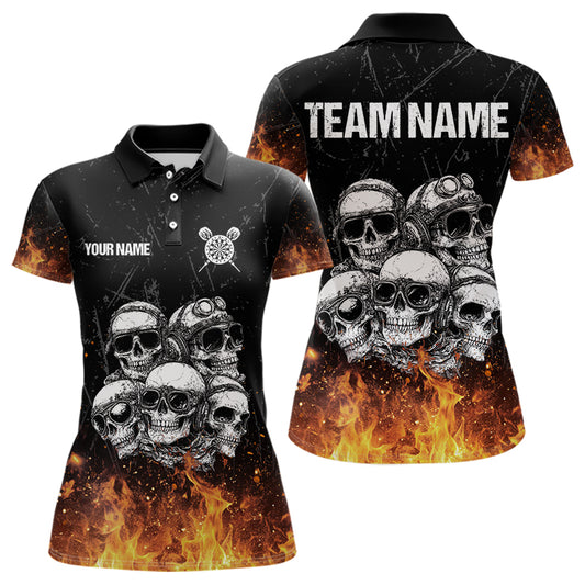 Personalisierte Dartshirts mit Feuerflammen und Totenköpfen für Damen, individuelle Dart-Team-Trikots NYN0021